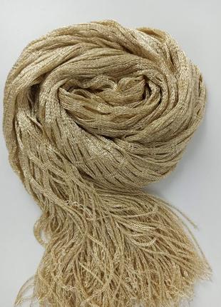 Золотой золотистый вечерний нарядный шарф палантин сетка с люрексом мягкий новый качественный