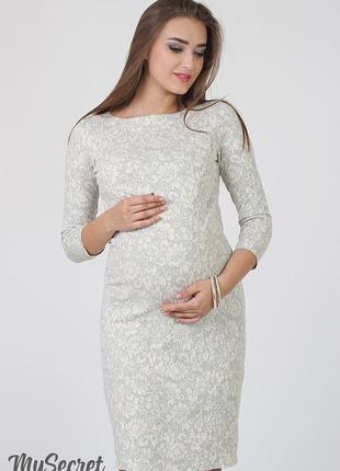Трикотажное платье для беременных и кормящих lana dr-37.021, серо-бежевый жаккард, размер s