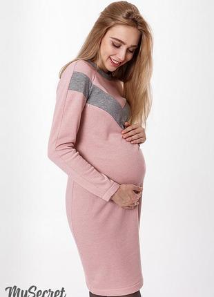Теплое платье для беременных и кормящих blando dr-48.272 розовое с мерцанием3 фото