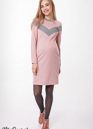 Теплое платье для беременных и кормящих blando dr-48.272 розовое с мерцанием2 фото
