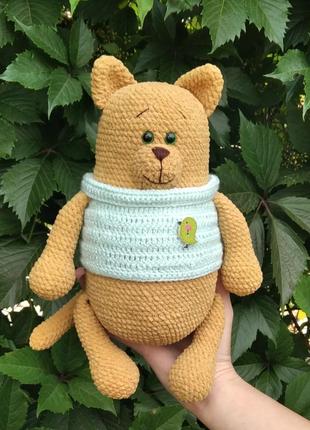 Кіт котик ручної роботи, м'яка іграшка, в'язані іграшки, в'язаний кіт.