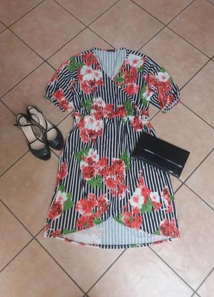 Стильна сукня на запах у вертикальну смужку з квітами 🌺🌸🌺 202