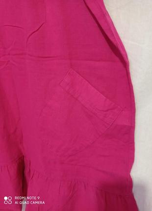30. хлопковая малиновая тонкая воздушная лёгкая туника с карманами хлопок с рюшами4 фото