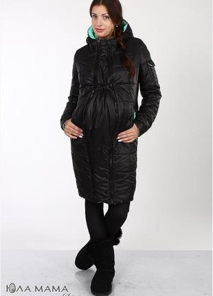 Длинное зимнее двухстороннее пальто для беременных kristin ow-48.051, черное с мятой, размер 443 фото