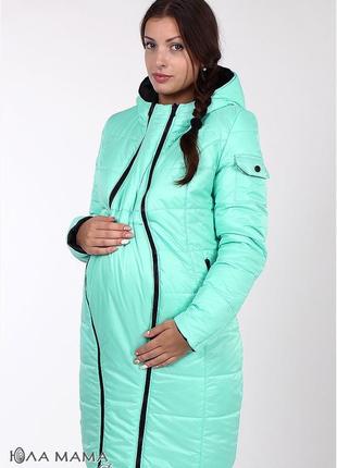 Довге зимове двостороннє пальто для вагітних kristin ow-48.051, чорне з м'ятою, розмір 44