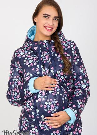 Демісезонна двостороння куртка для вагітних floyd ow-37.013, квіти на синьому/блакитна1 фото