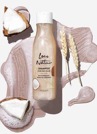 Поживний шампунь для сухого волосся з органічною пшеницю та кокосом nature love