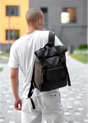 Рюкзак чоловічий чорний екошкіра2 фото