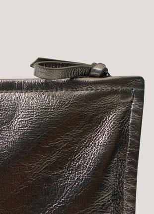 Новый кожаный клатч massimo dutti серебристый натуральная кожа сумка2 фото