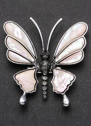 Брошка кулон метелик перламутр