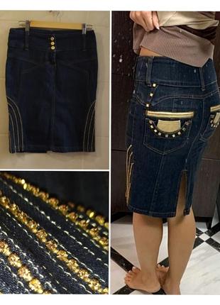 Красивая джинсовая юбка с камнями mateo bearzotti