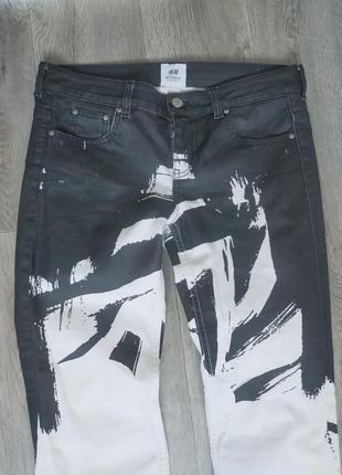 Вощёные джинсы чёрно-белого цвета h&m studio 165/84 cm7 фото