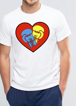 Футболка з принтом "синя і жовта рукавички в червоному серці" push it