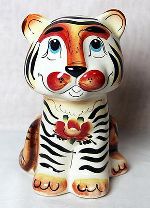 Фигурка копилка гжельтигр цветной / фигурка копилка гжельтигр цветной 15x12x10 см