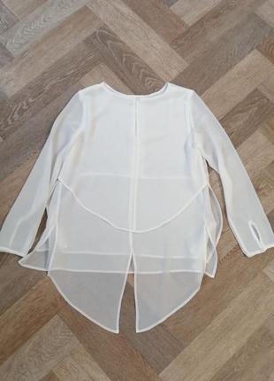 Двоярусна біла шифонова блуза з довгими рукавами3 фото
