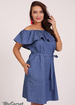 Модное платье для беременных и кормящих chic dr-28.051, голубой джинс с точечками6 фото