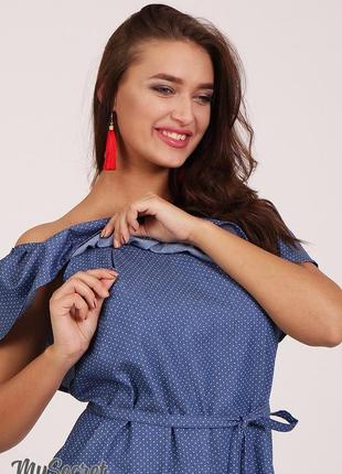 Модное платье для беременных и кормящих chic dr-28.051, голубой джинс с точечками4 фото