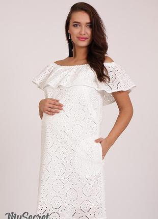 Модное платье для беременных и кормящих elezevin dr-28.043, молочное