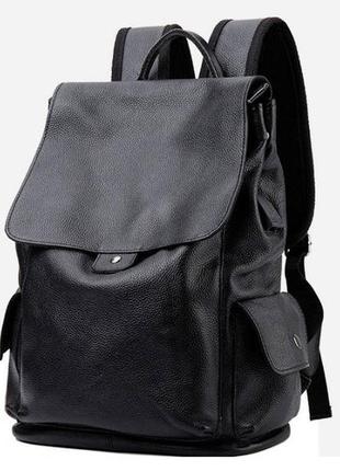 Великий чоловічий міський рюкзак з натуральної шкіри, чорний шкіряний портфель для чоловіків5 фото