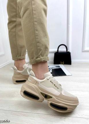 Бежеві кросівки на високій підошві танкетці платформі масивної об'ємні3 фото