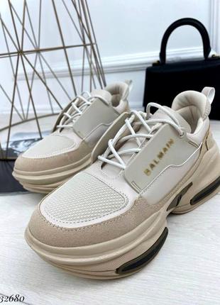 Бежеві кросівки на високій підошві танкетці платформі масивної об'ємні4 фото