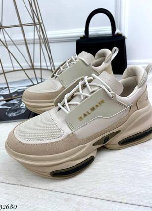 Бежеві кросівки на високій підошві танкетці платформі масивної об'ємні9 фото