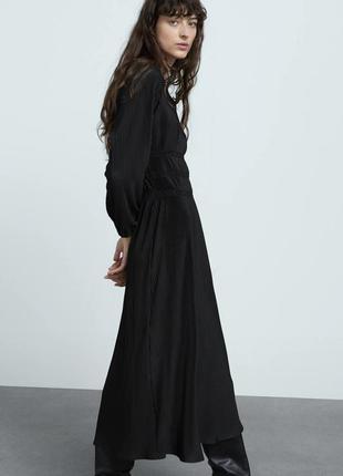 Новое платье zara черное длинное макси длинным рукавом плиссированное1 фото