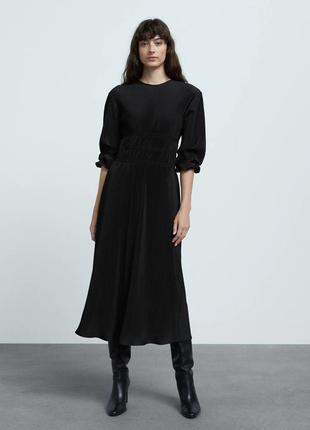 Новое платье zara черное длинное макси длинным рукавом плиссированное4 фото