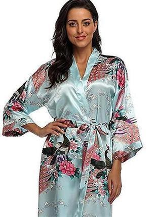 Сатиновый халат кимоно на запах и элементами восточного дизайна