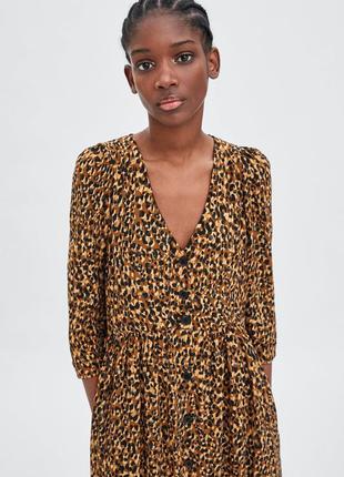 Платье zara леопардовый принт макси миди длинное рукав три четверти7 фото