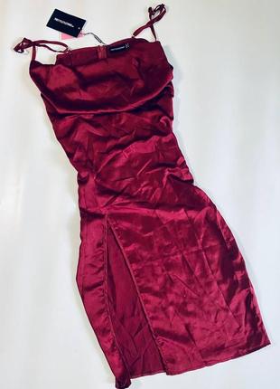 Бордовое шелковое платье4 фото
