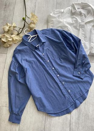 Легкая натуральная хлопковая рубашка блуза h&m рост 165 синяя под джинс из поплина