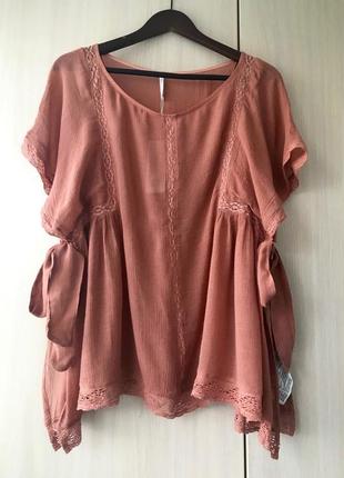 Блуза, топ с прошвой zara / s / цвет розовая карамель5 фото