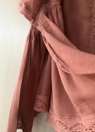 Блуза, топ с прошвой zara / s / цвет розовая карамель8 фото