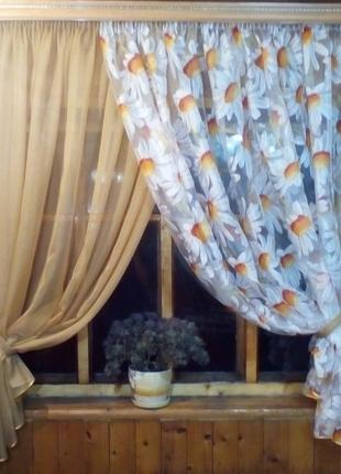 Занавеска короткая готовая вероника песочный ромашка