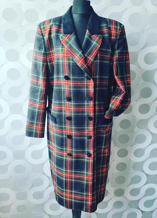 Крутое стильное модное винтажное легкое клетчатое пальто пиджак клетка тартан ретро винтаж