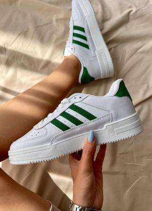 Adidas dass-ler white green новинка кросівки адідас унісекс легкі жіночі чоловічі білі зелені женские мужские кроссовки белые зеленые с полосками3 фото