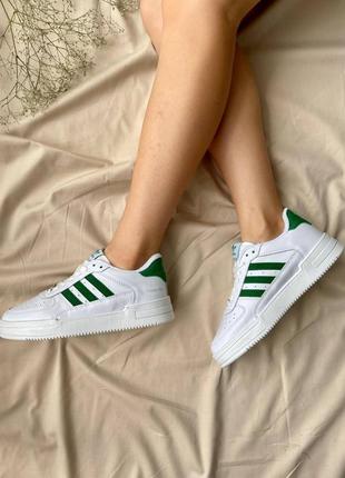 Adidas dass-ler white green новинка кросівки адідас унісекс легкі жіночі чоловічі білі зелені женские мужские кроссовки белые зеленые с полосками5 фото