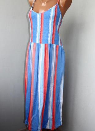 Натуральна літня міді сукня сарафан у смужку еластичний корсет3 фото