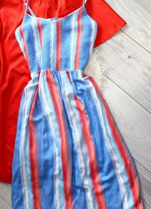 Натуральна літня міді сукня сарафан у смужку еластичний корсет2 фото