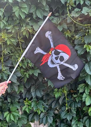 Пиратский флаг 🏴‍☠️, 45*30 см с пластиковой ручкой, пират, для фотосессии, вечеринки или хэллоуина