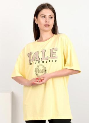 Стильная желтая футболка с надписью оверсайз большой размер батал