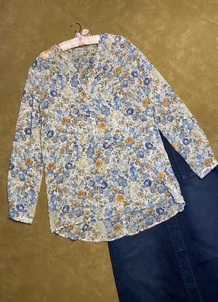 Шифоновая длинная блузка в цветочный принт1 фото