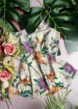 💐разноцветная майка в цветах/белёсая свободная майка в разноцветных цветах/майка тонкие бретели💐