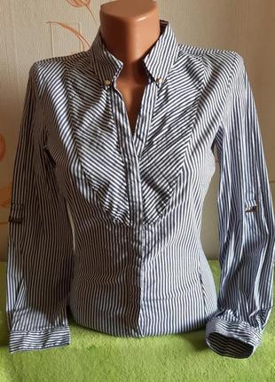 Классная стрейчевая рубашка в полоску zara basic collection , made in morocco