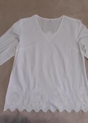 Біла блузка бавовна ажурна вишивка ришельє прошва damart розмір 14/162 фото