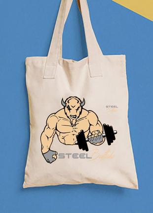 Еко-сумка, шоппер, повсякденне з принтом "steel buffalo" push it
