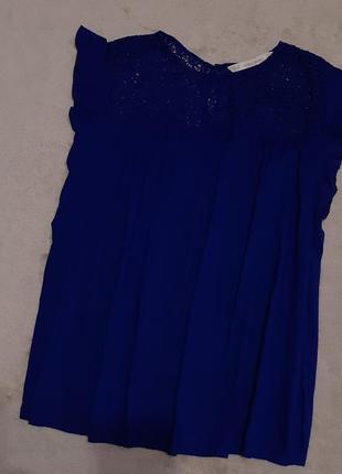 Блузка синя вільна з мереживом без рукавів плече оборка xl/xxl zara