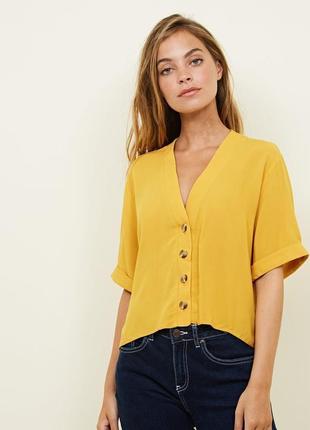 Помаранчева блузка на гудзиках v образний виріз короткий рукав розмір 12/14 papaya