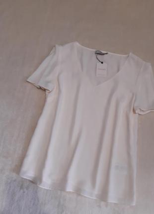 Нова з біркою кремова шифонова блуза v-образний виріз короткий рукав р.8/10 oasis